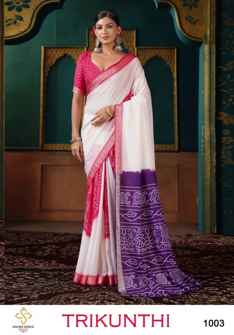 Shubh Shree Trikunthi Stylish Russian Crepe Saree Collection