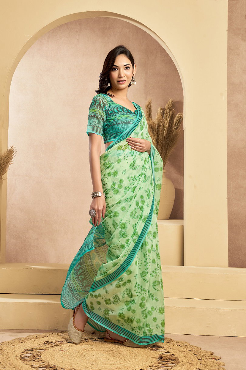 Meera 315 Party Wear Printed Linen Ready to Wear Saree with Un stitched Blouse