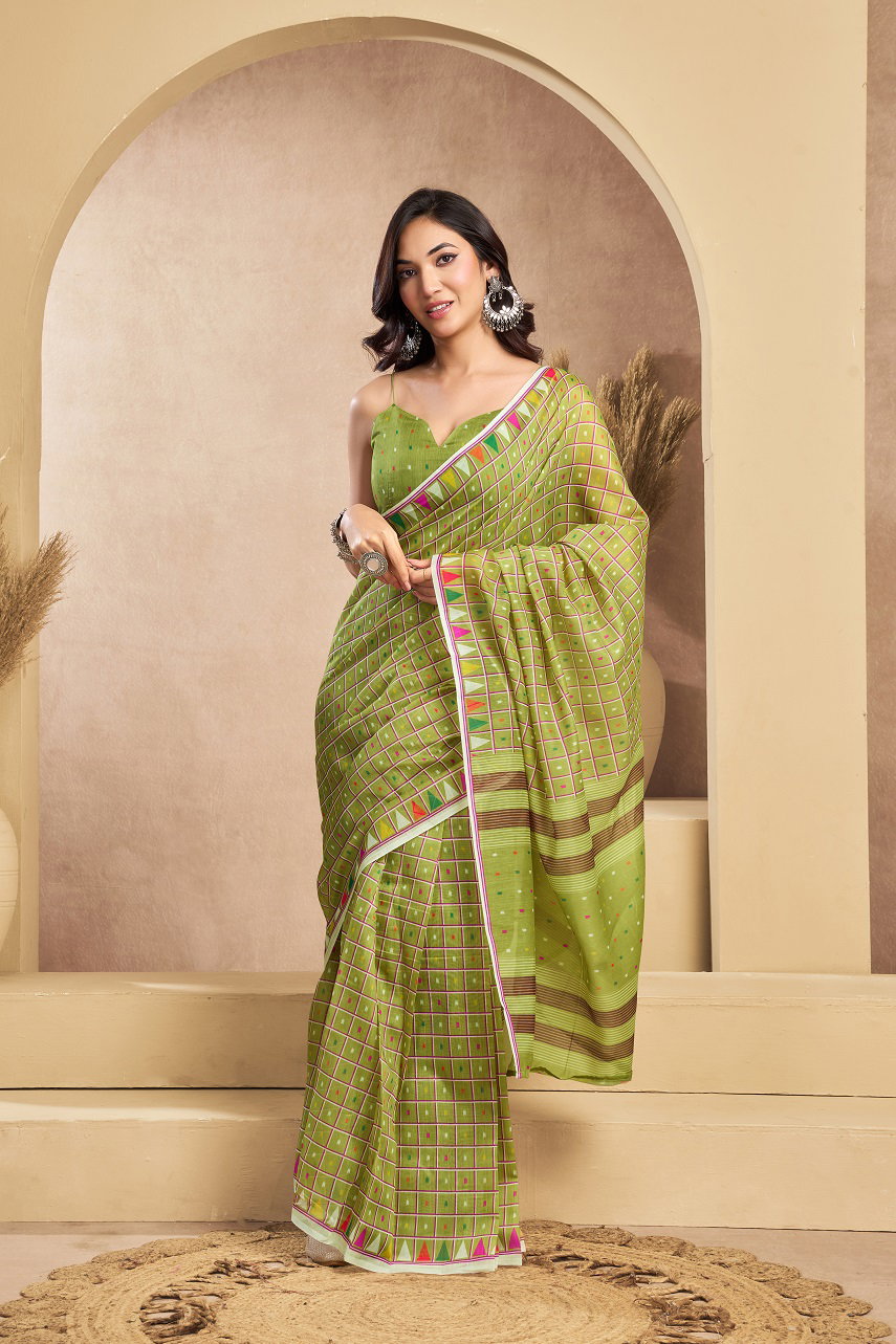 Meera 315 Party Wear Printed Linen Ready to Wear Saree with Un stitched Blouse