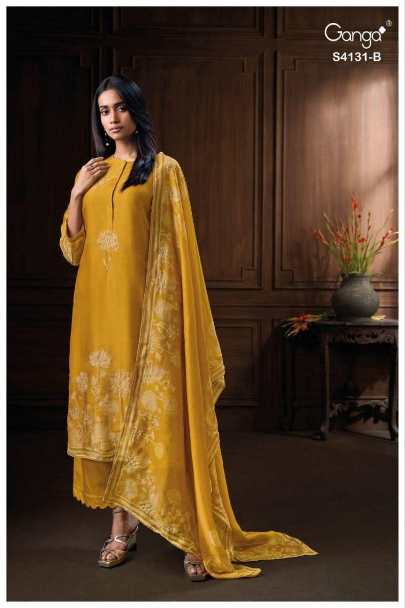 Ganga Iverra 4131 Bemberg Silk Embroidered Salwar Suit Collection