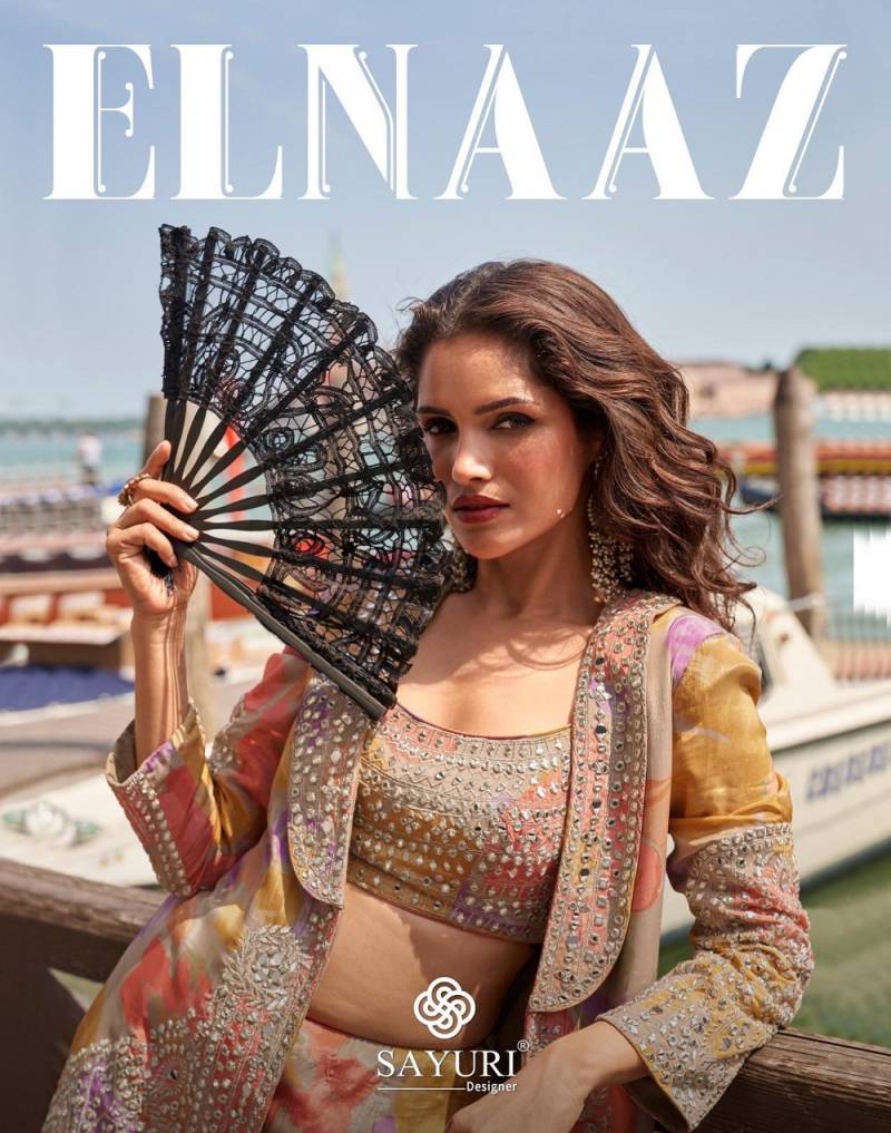Sayuri Elnaaz Designer Chinon Silk Embroidered Indo Western Collection