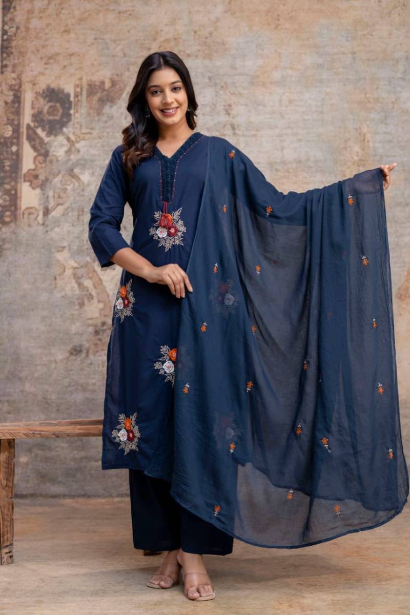Naisha K 494 Designer Cotton Embroidered Kurti Bottom With Dupatta Collection 