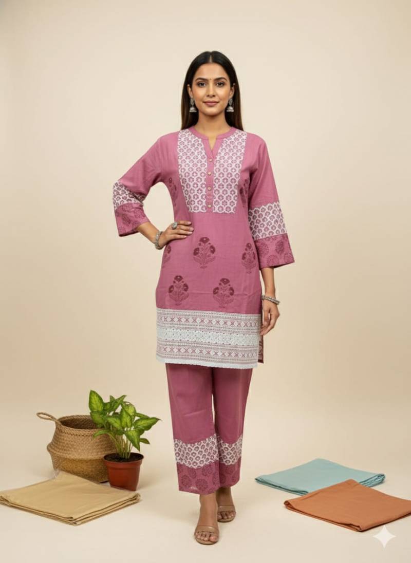 Naisha K 495 Cotton Block Printed Co Ord Set Collection