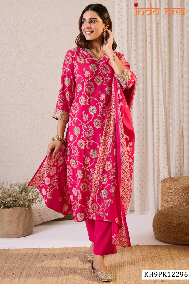 Indo Era 2594 Chanderi Silk Floral Printed Beautiful Kurti WIth Botttom Dupatta