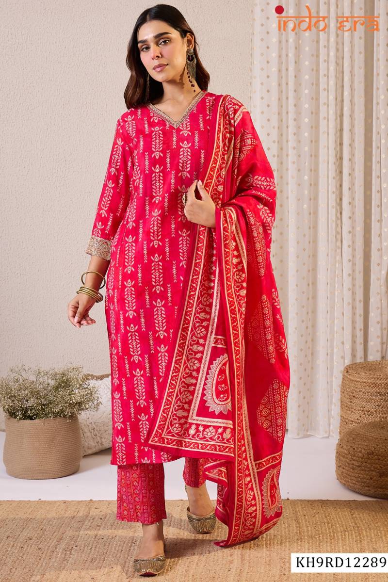 Indo Era 2594 Chanderi Silk Floral Printed Beautiful Kurti WIth Botttom Dupatta