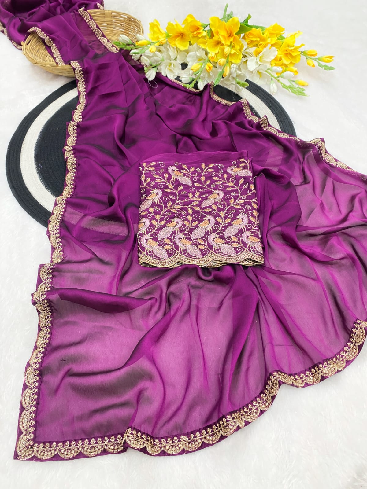 Mahek 207 Party Wear Embroidery Worked Rangoli Two Ton Saree With Un Stitched Blouse