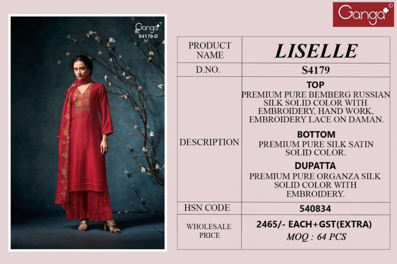 Ganga Liselle 4179 Designer Bemberg Silk Salwar Suit Collection