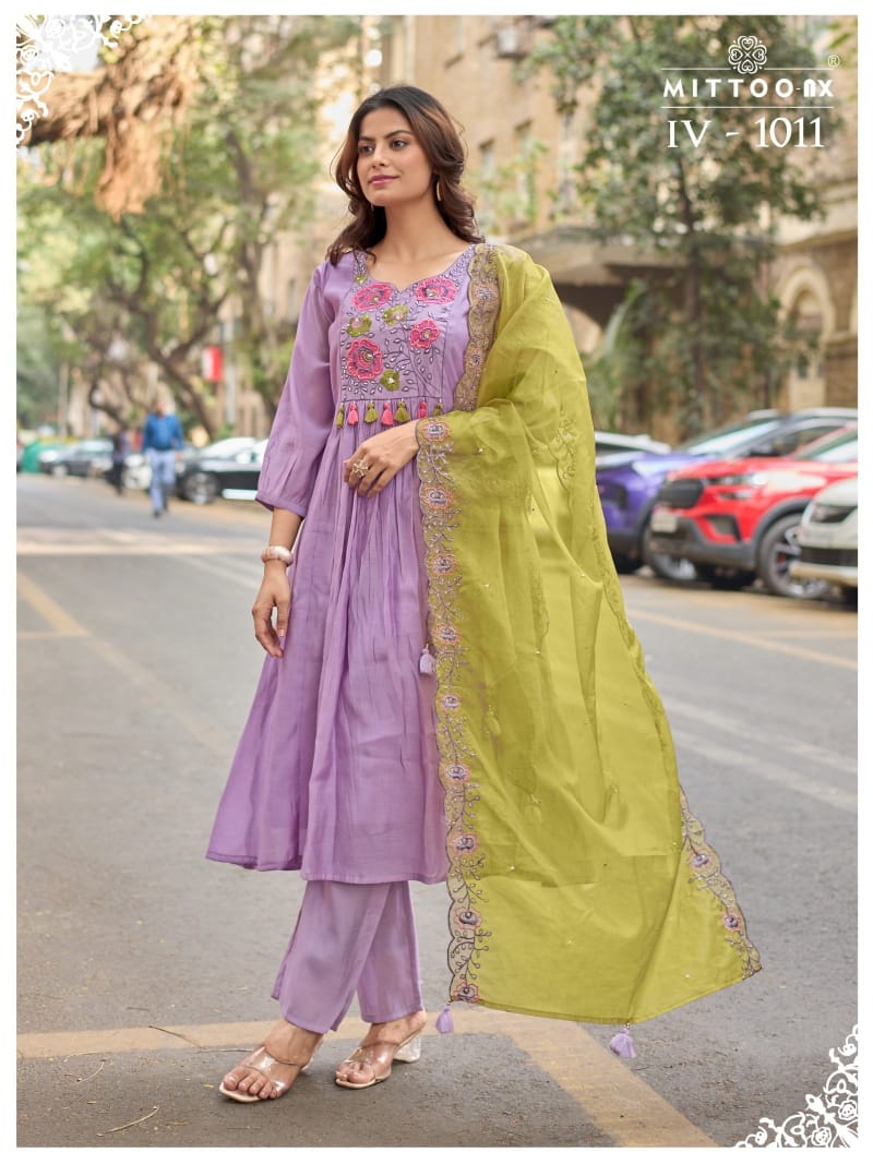 Mittoo Iv 1010 And 1011 Chanderi Silk Threadwork Kurti Bottom With Dupatta