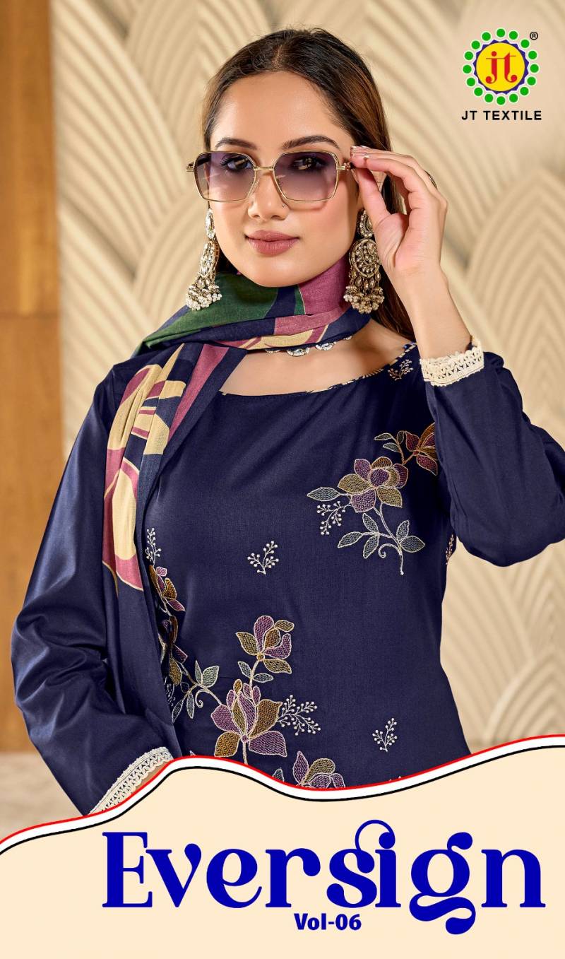 Jt Eversign Vol 6 Rayon Coding Worked Dress Material Collection
