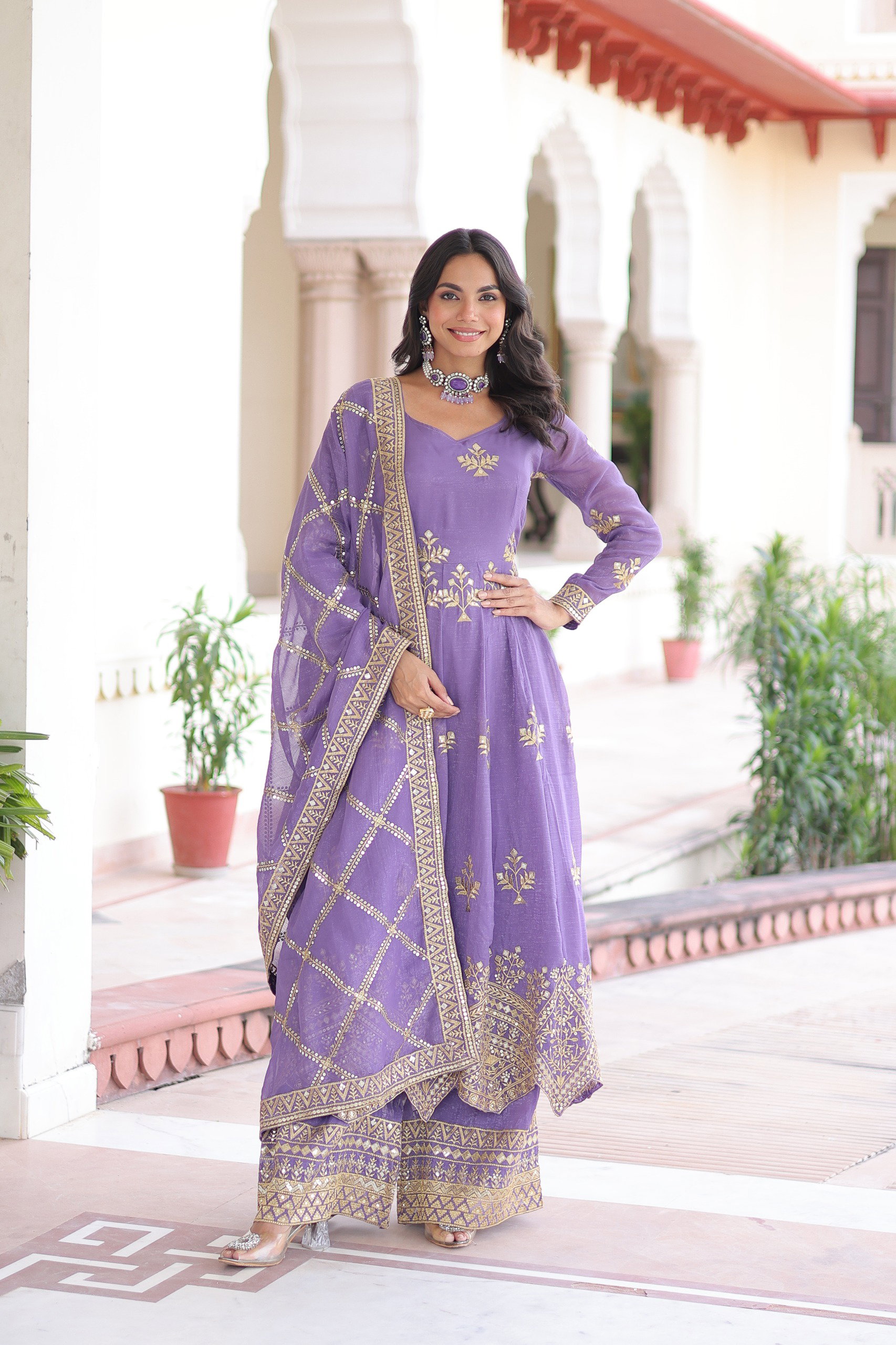 Lekha KA 1212 Silver Crunchy Fancy Sequins Embroidery Gown Pant With Dupatta