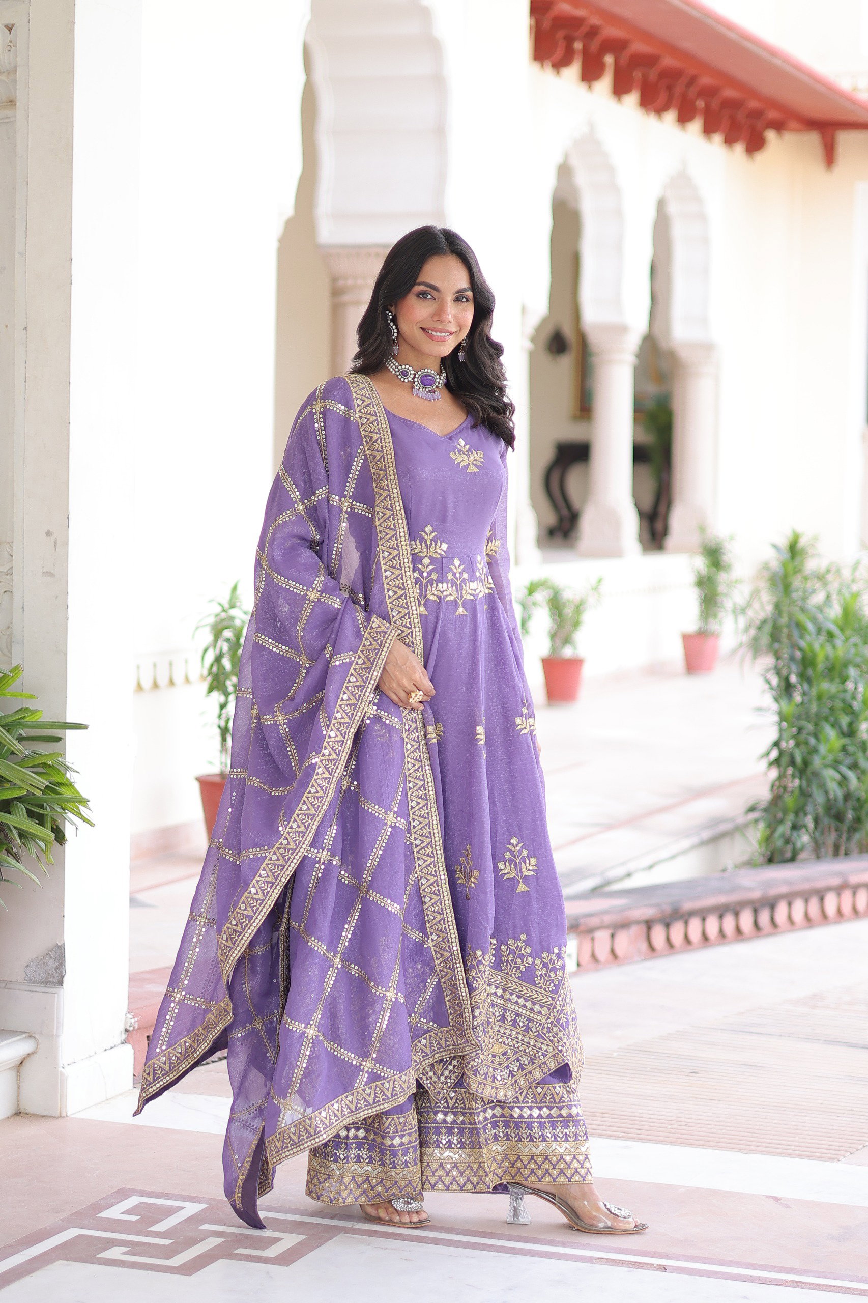 Lekha KA 1212 Silver Crunchy Fancy Sequins Embroidery Gown Pant With Dupatta