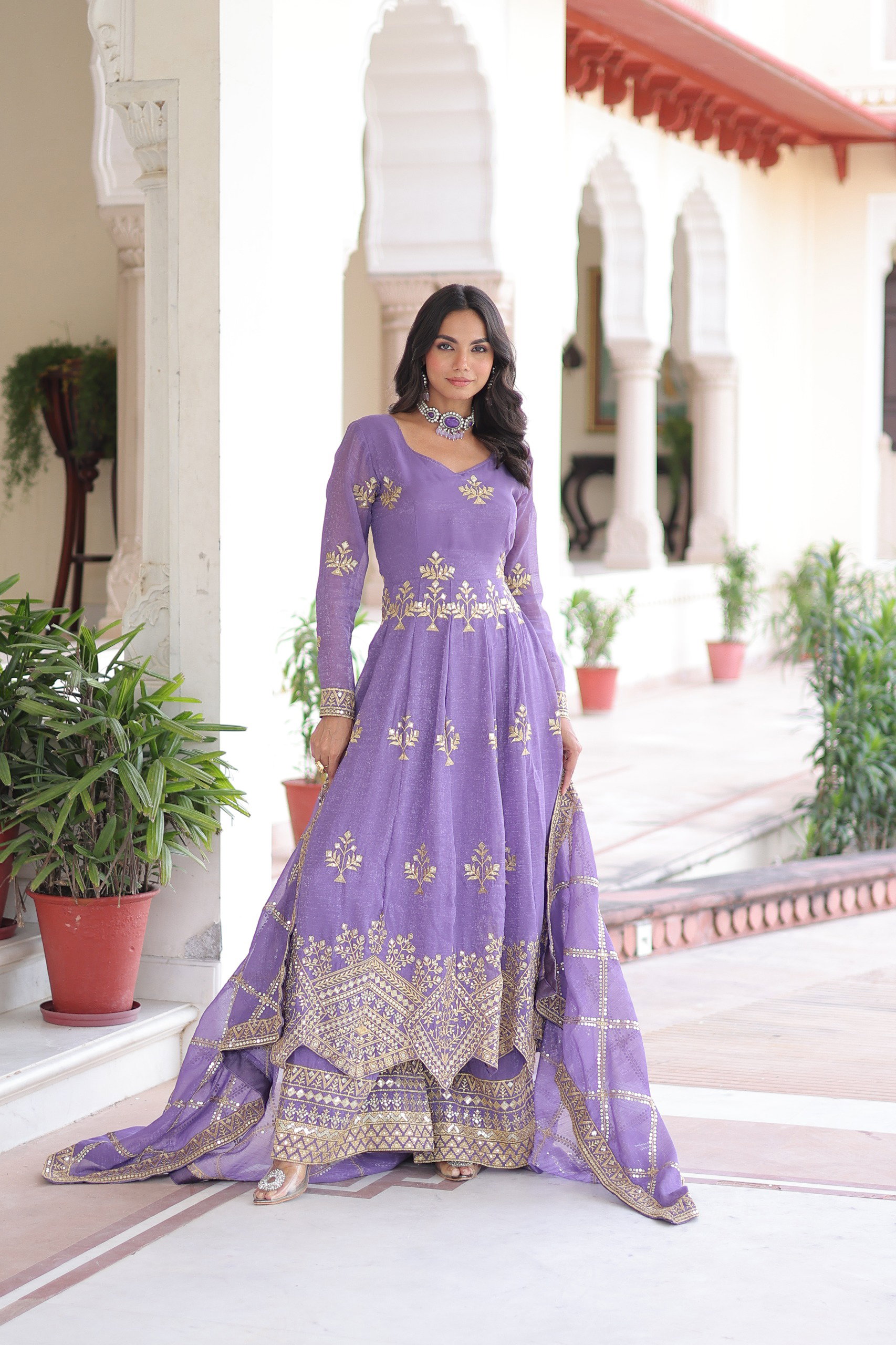 Lekha KA 1212 Silver Crunchy Fancy Sequins Embroidery Gown Pant With Dupatta