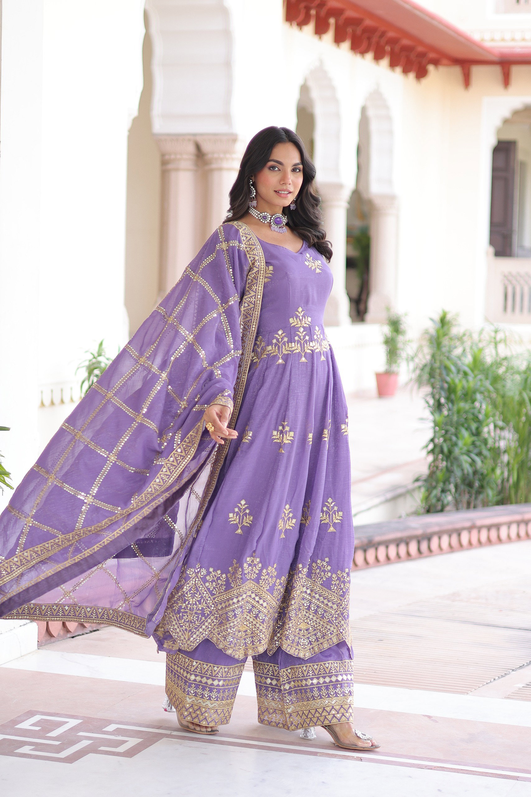 Lekha KA 1212 Silver Crunchy Fancy Sequins Embroidery Gown Pant With Dupatta