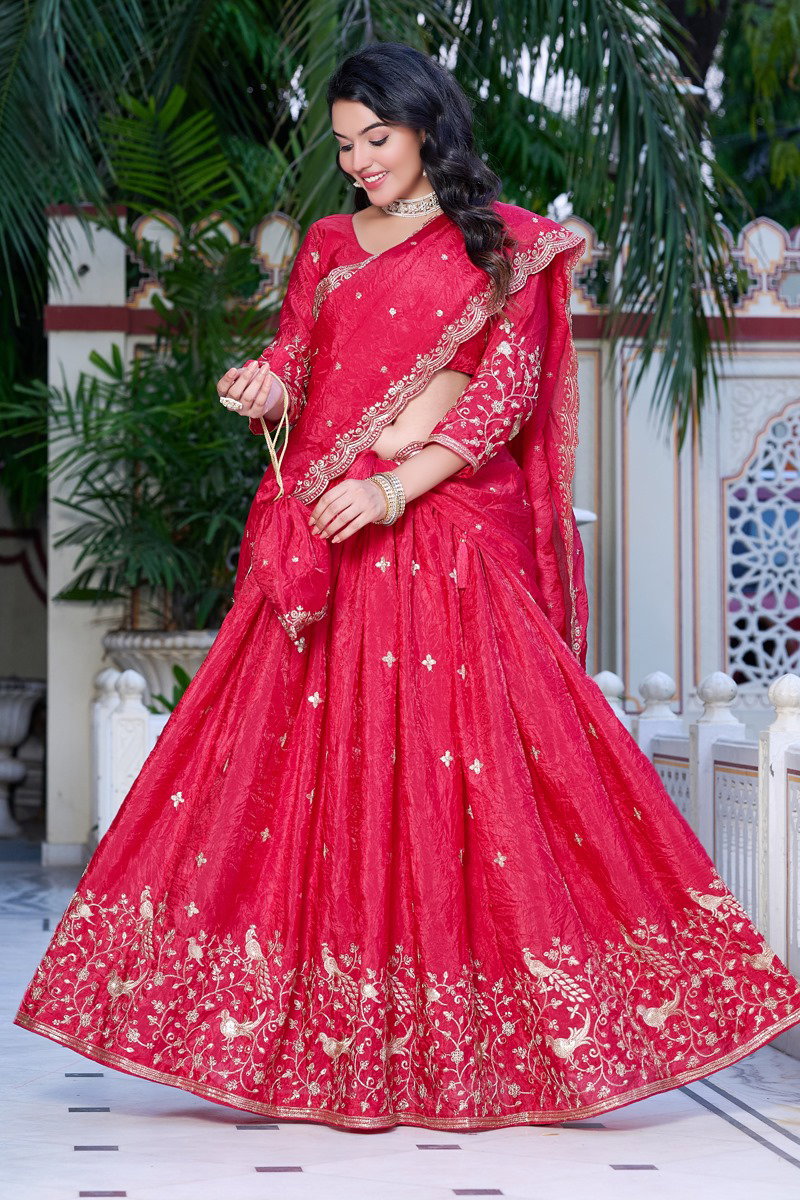 Aawiya PC1023 Pink Gold Crush Weaving Zari Lehenga Choli