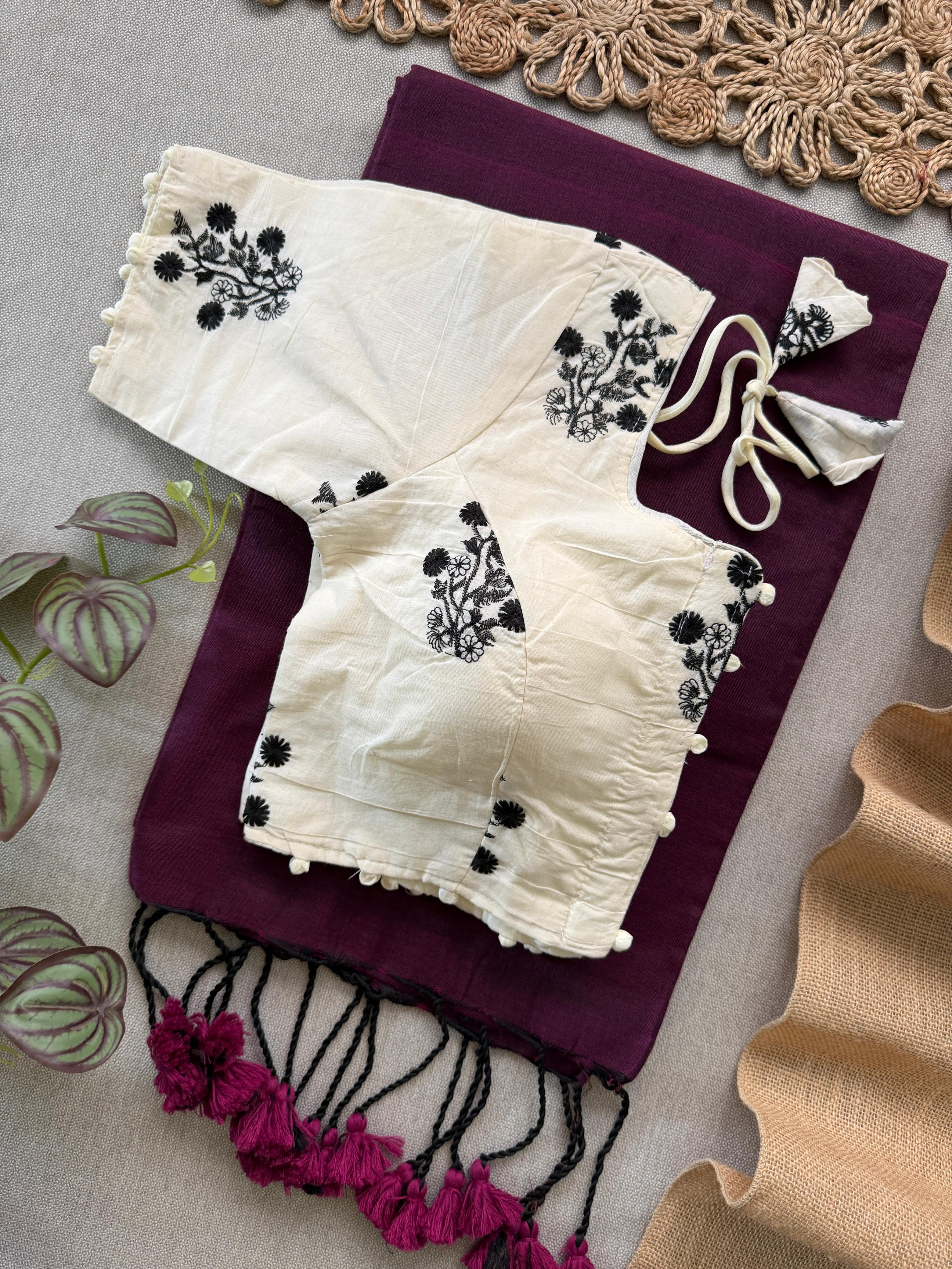 Lekha CF 166 Khadi Cotton Plain Saree With Heavy Embroidery Readymade Blouse