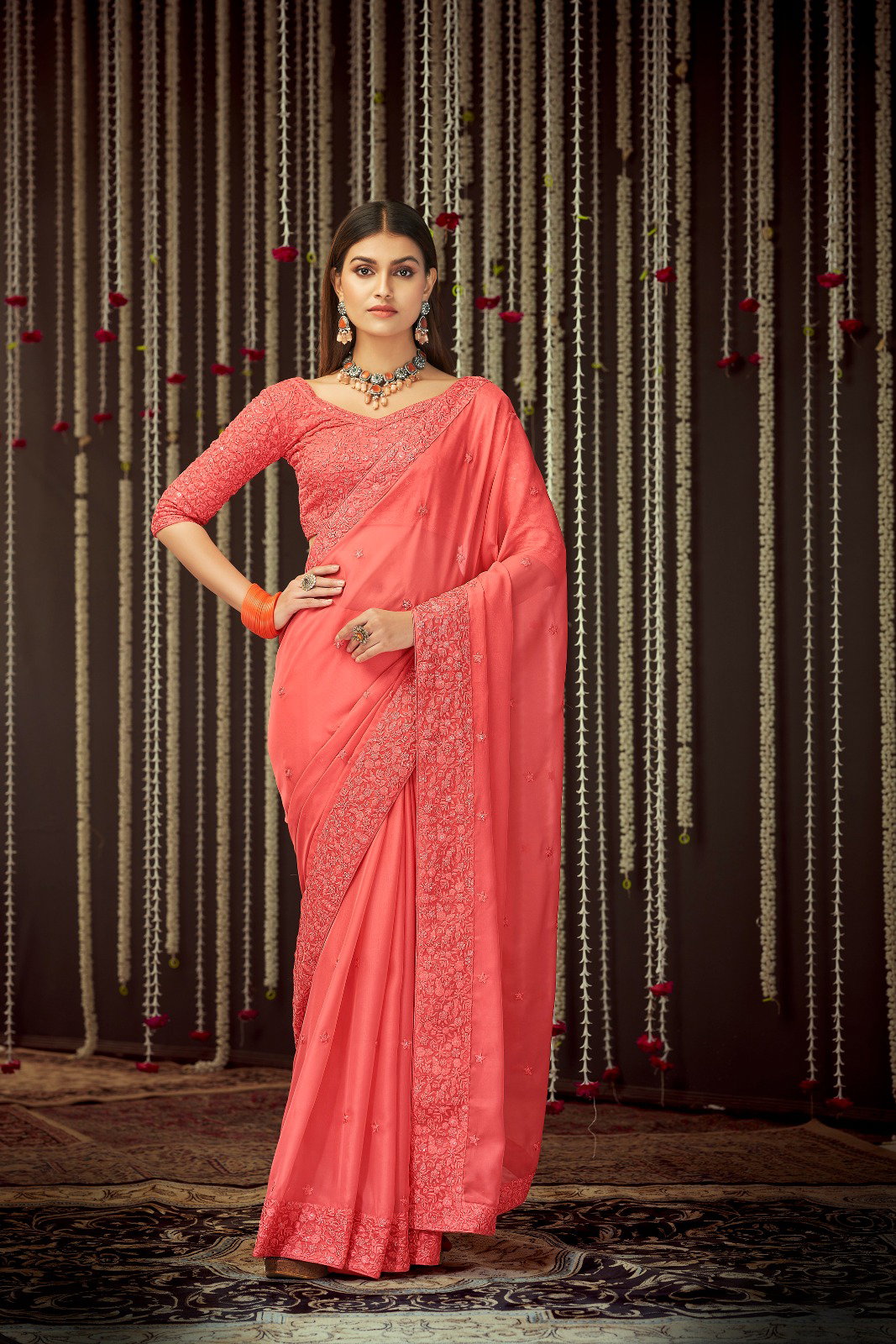 Lekha TF 105 Georgette Thread Sequins Work Saree