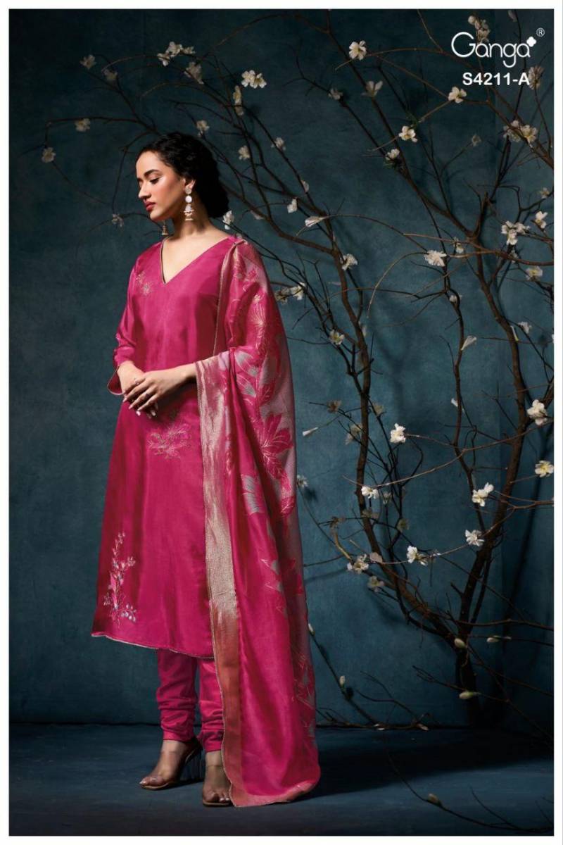 Ganga Manira 4211 Bemberg Silk Embroidered Salwar Suit Collection