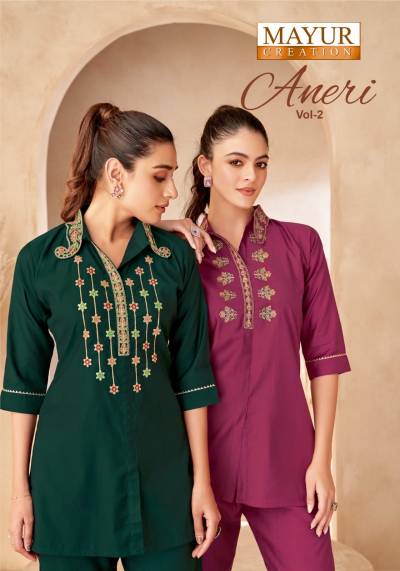 Mayur Aneri Vol 2 Vertican Silk Embroidery Work Co Ord Set Collection