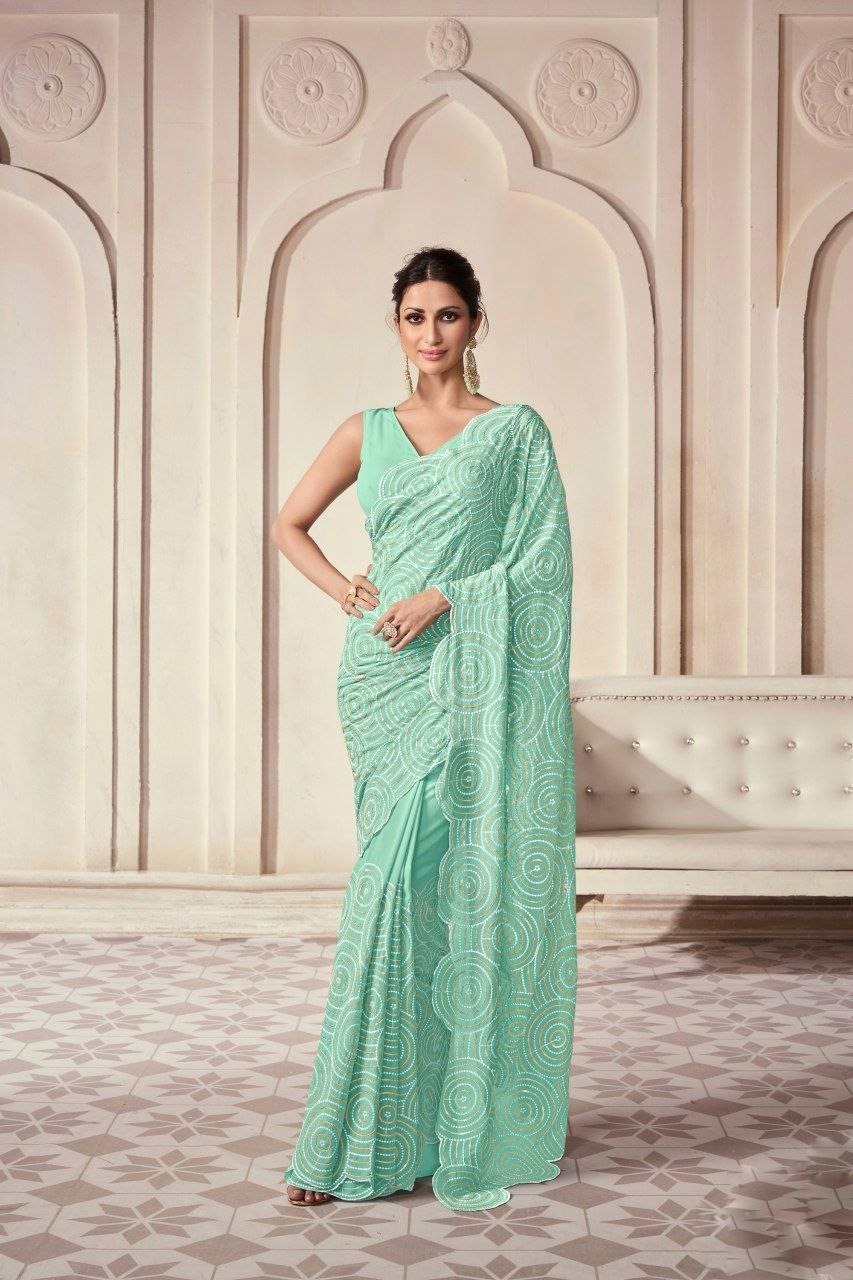 Lekha TF 148 Georgette Embroidery Work Party Wear Saree