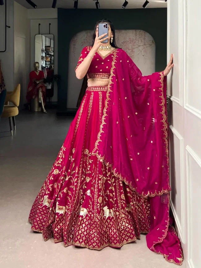 Lekha Yf 1459 Natural Silk Thread Embroidery Worked Designer Lehenga Choli
