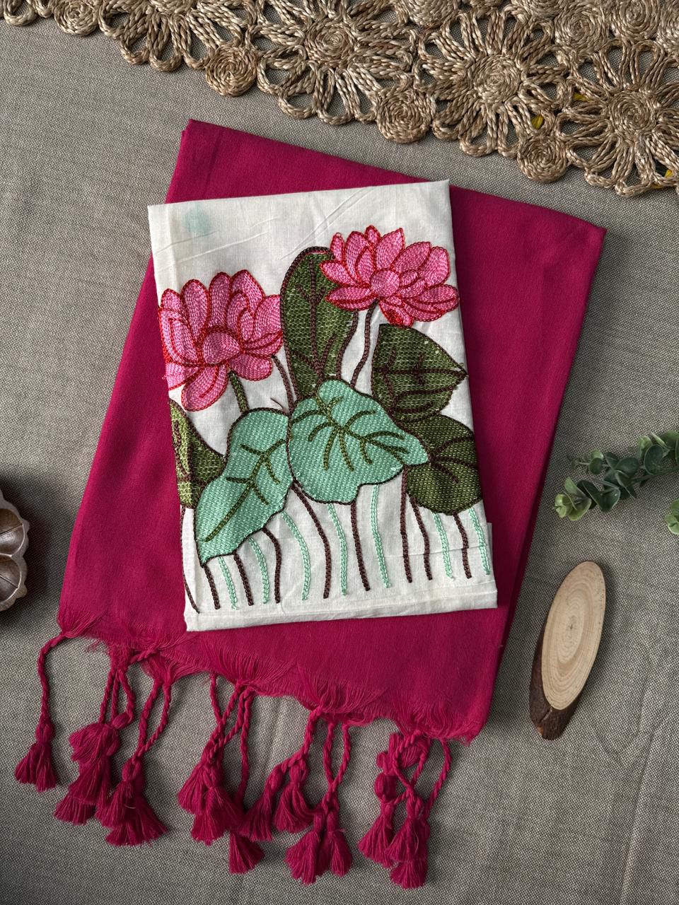 Lekha CF 210 Handloom Khadi Cotton Plain Saree With Embroidery Work Blouse