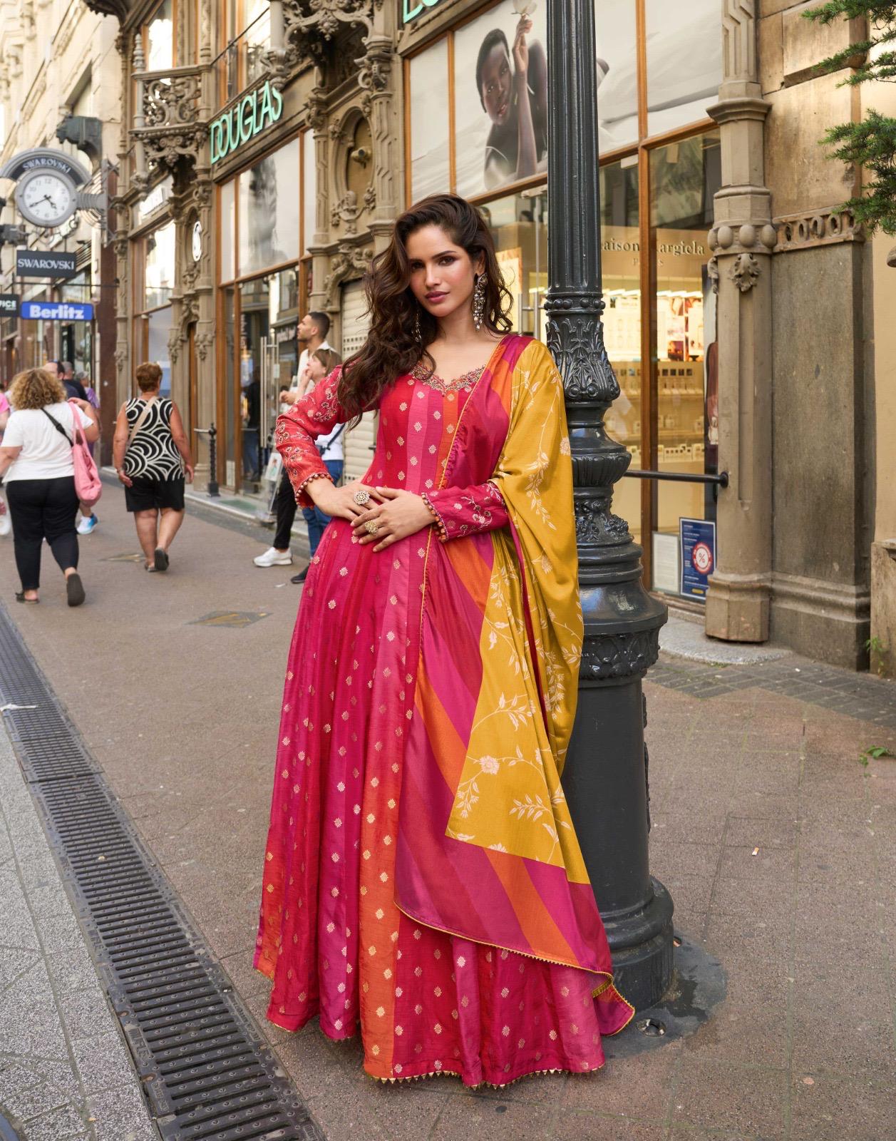 Sayuri Kusum Designer Viscose Jacquard Silk Gown With Dupatta Collection