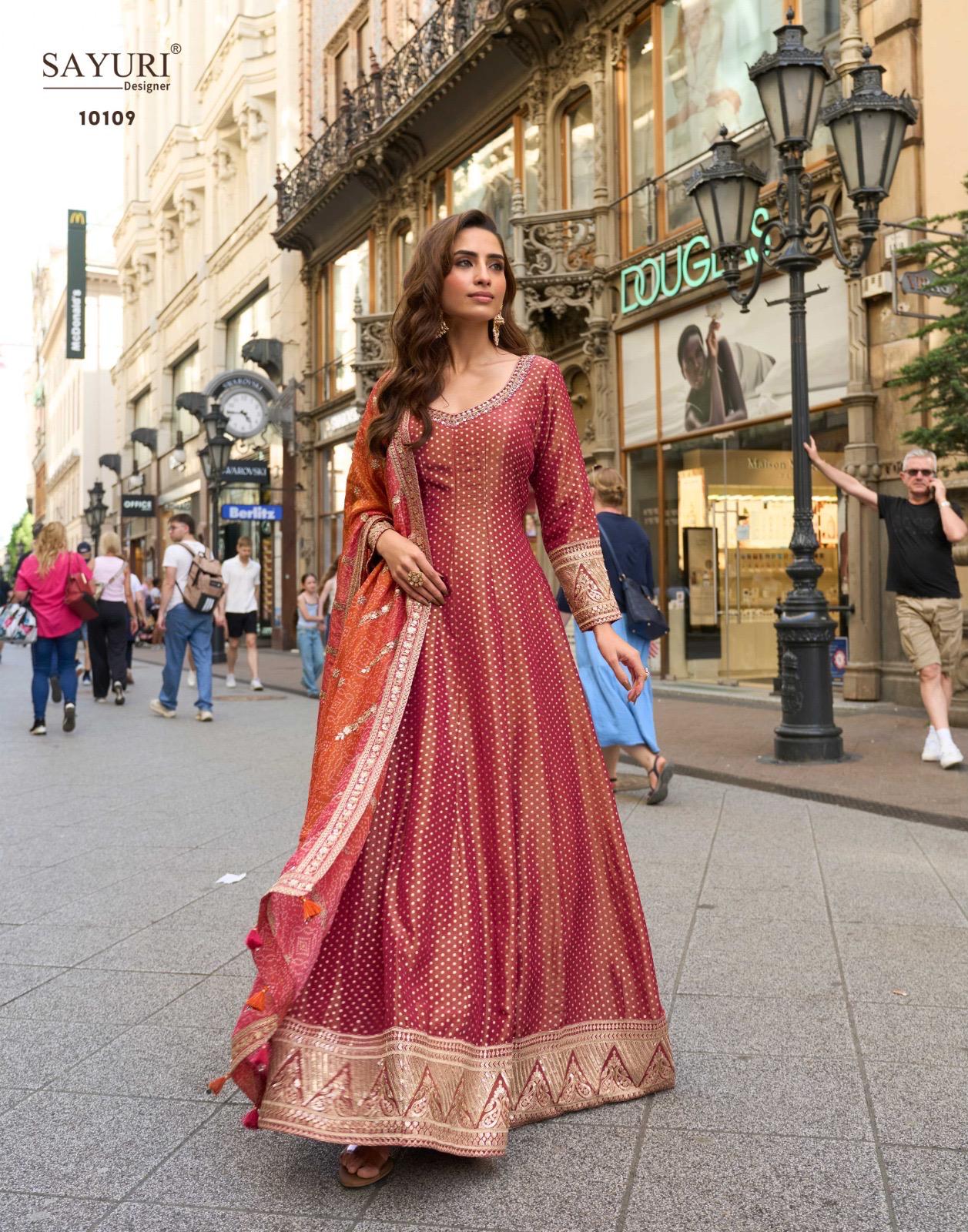 Sayuri Kusum Designer Viscose Jacquard Silk Gown With Dupatta Collection