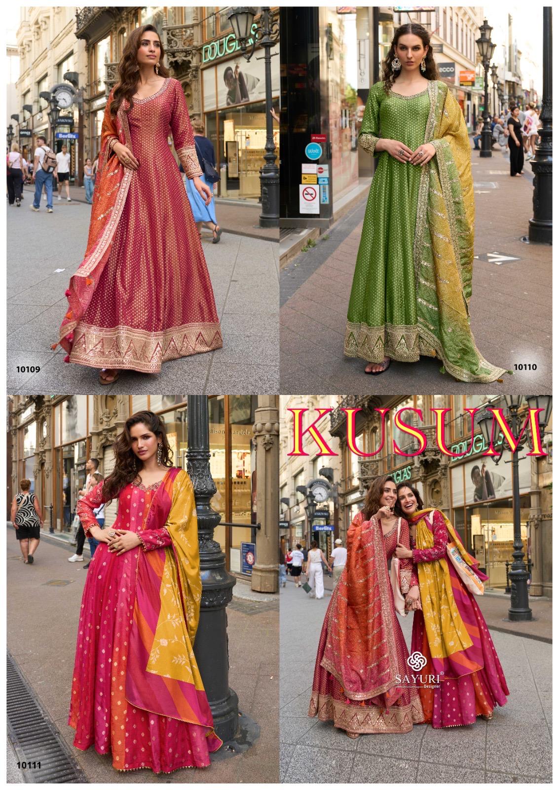 Sayuri Kusum Designer Viscose Jacquard Silk Gown With Dupatta Collection