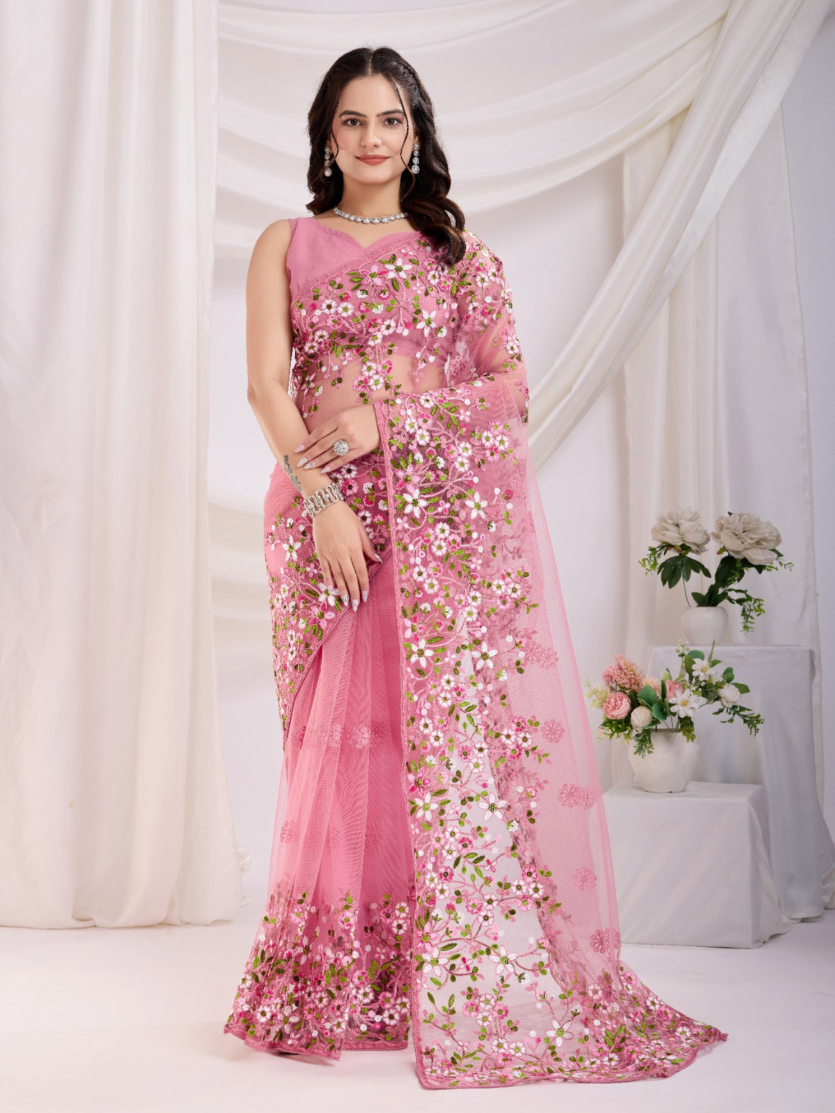 Vaamika 21 Net Thread Embroidery Party Wear Saree