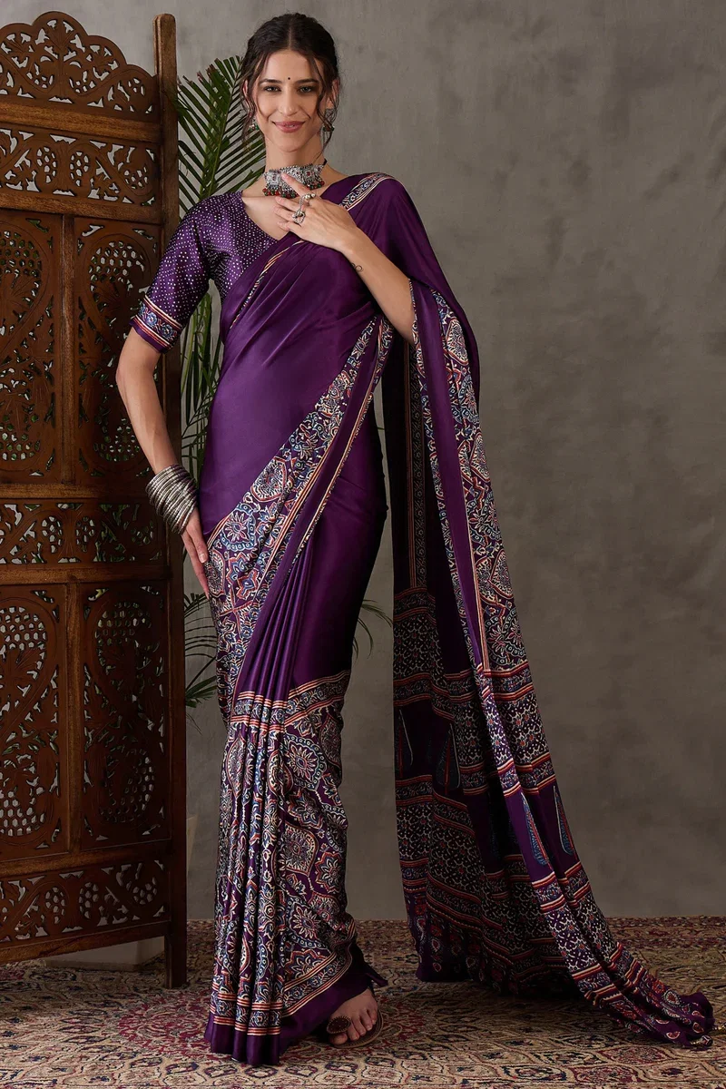 Gf Lux 3  Ajrakh Printed Satin Gaji Silk Saree Collection 