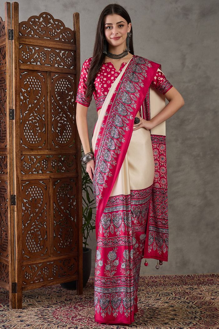 Gf Lux 4 Ajrakh Printed Satin Gaji Silk Saree Collection 