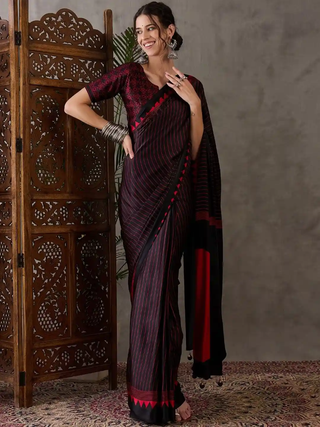 Gf Lux 6 Striped Printed Saree with Printed Border Saree Collection 