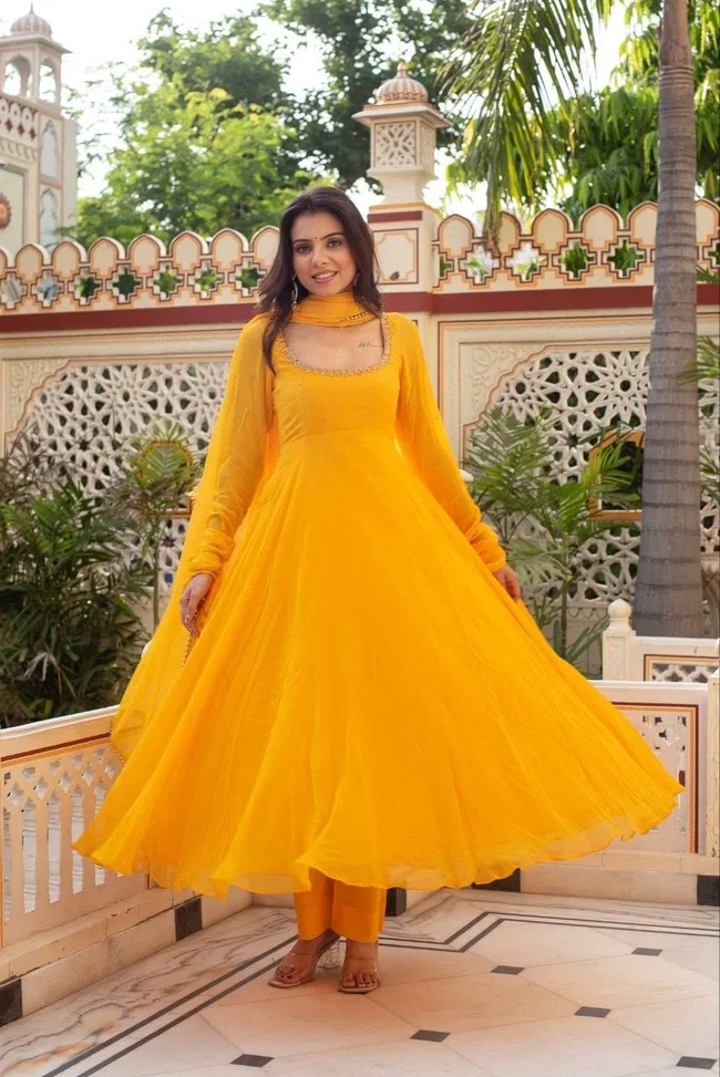Lekha Yc 166 Fox Georgette Anarkali Gown With Dupptta