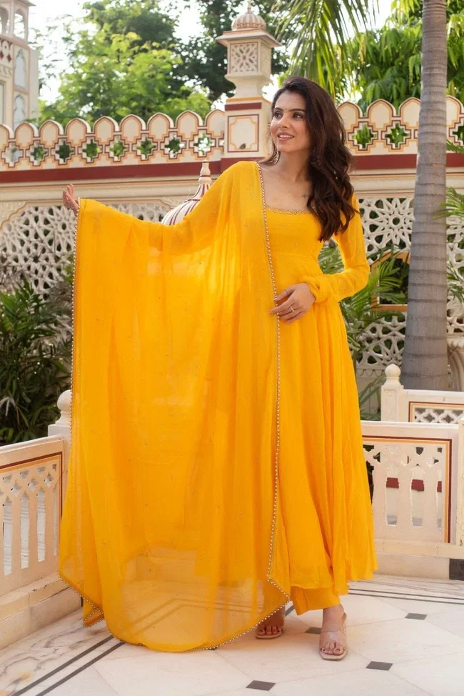 Lekha Yc 166 Fox Georgette Anarkali Gown With Dupptta