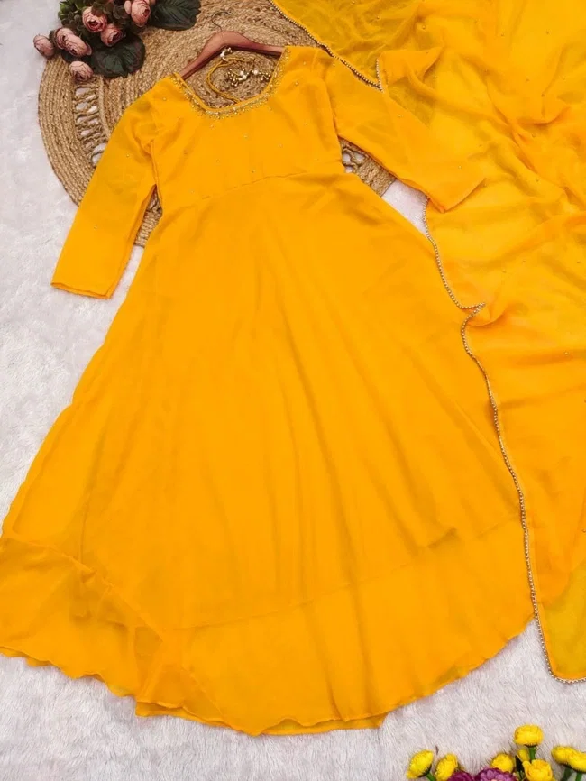 Lekha Yc 166 Fox Georgette Anarkali Gown With Dupptta