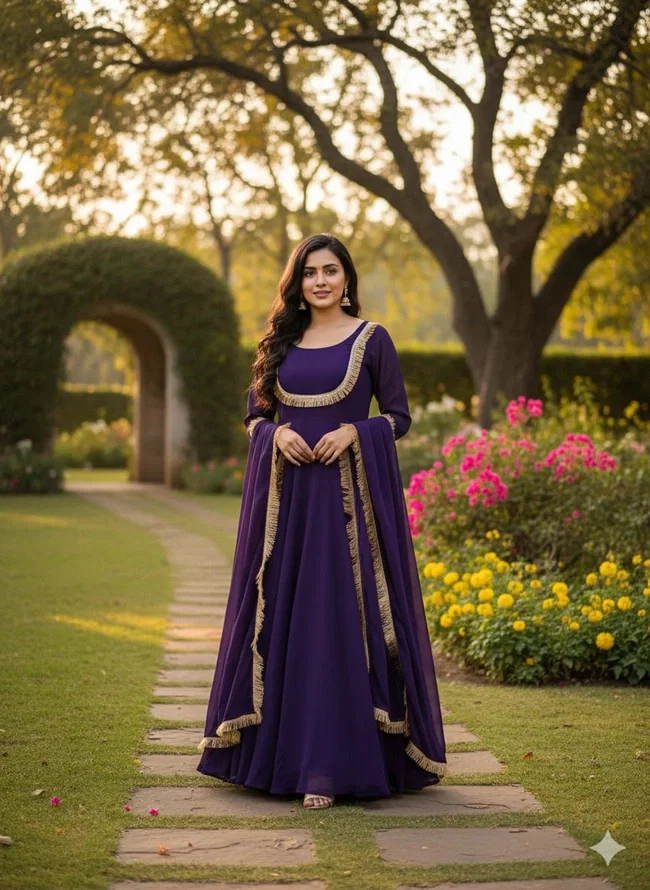 Lekha Yc Purple Anarkali Georgette Gown