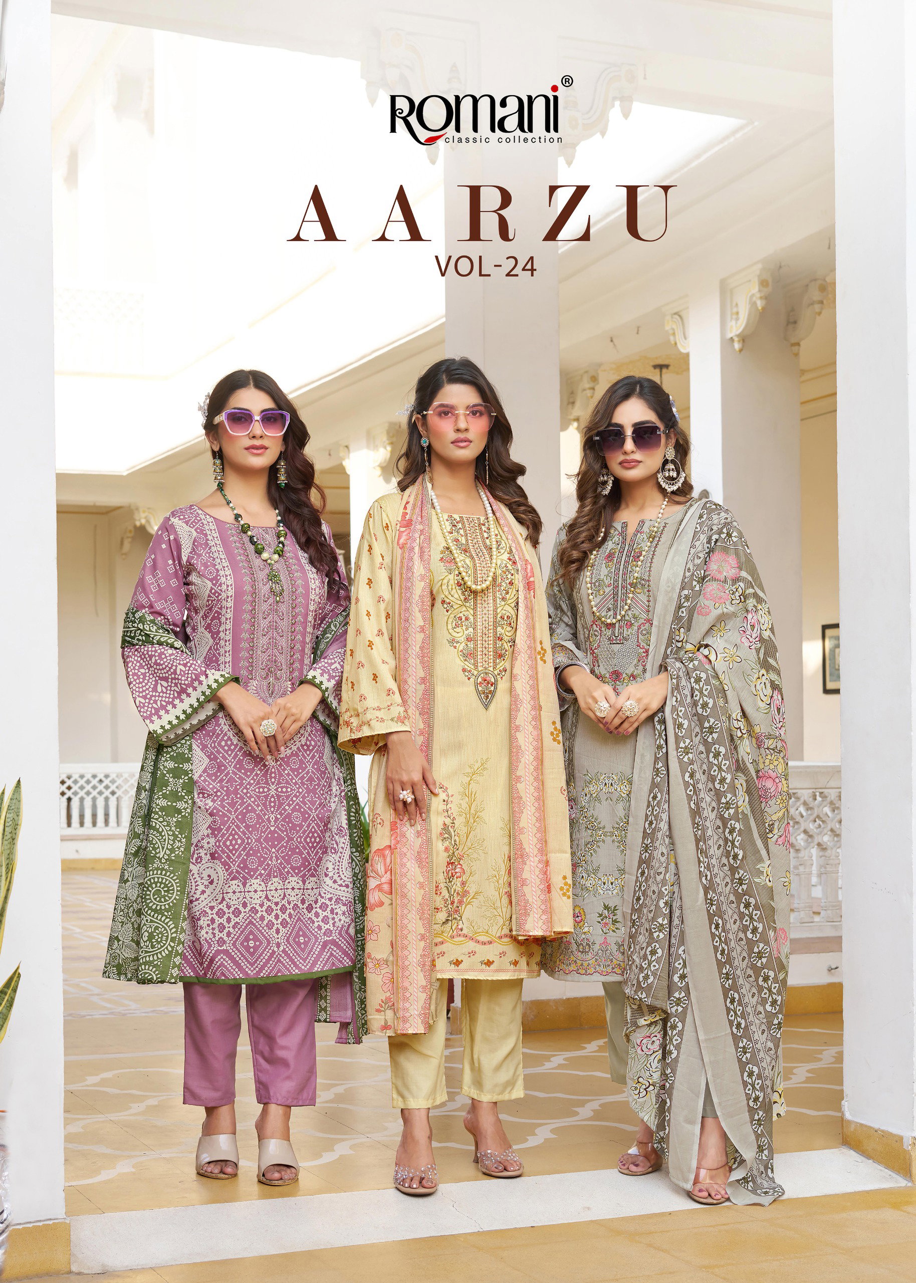 Romani Aarzu Vol 24 Cotton Printed Embroidery Dress Material