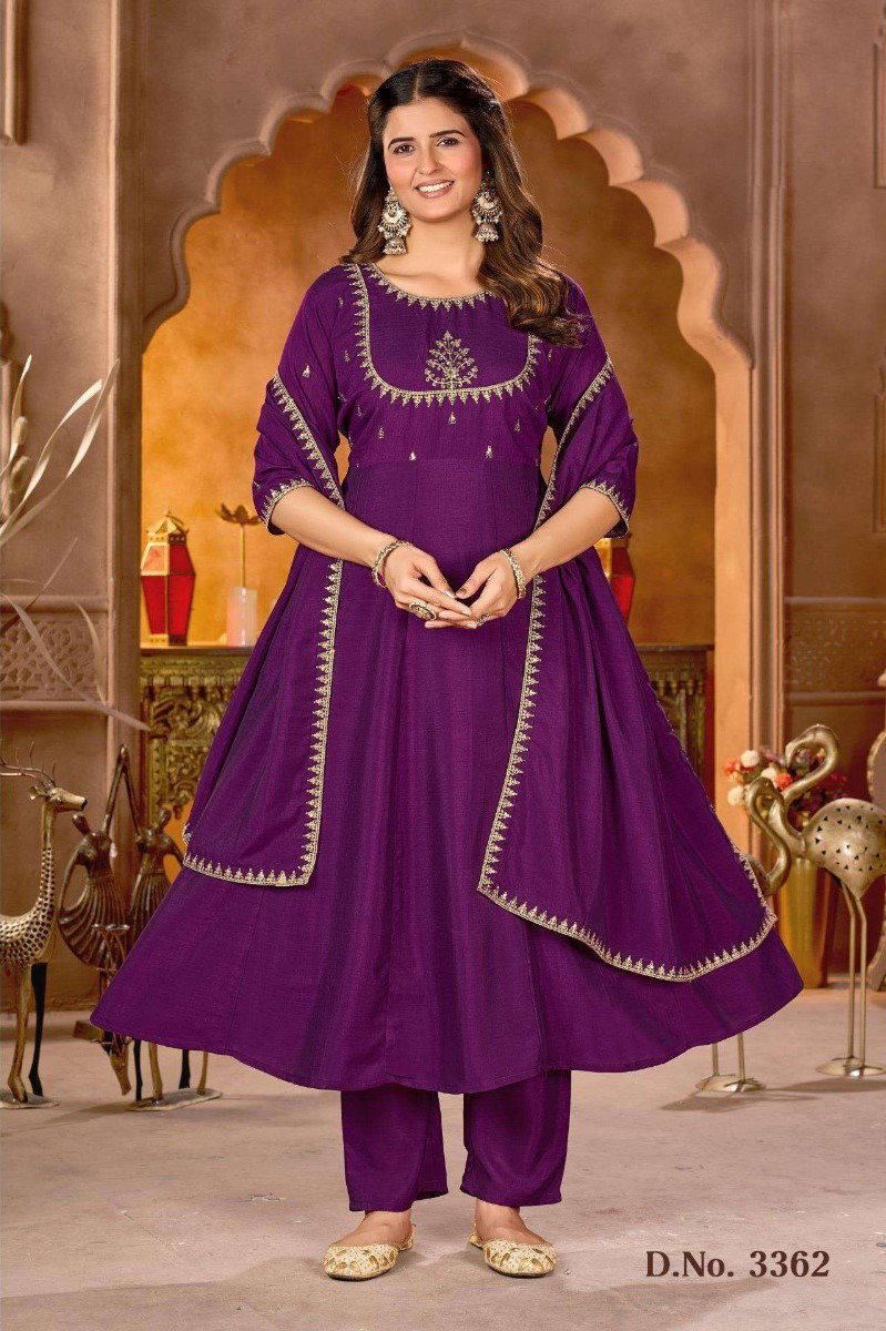 Ladies Flavour 3361 To 3364 Vichitra Silk Embroidered Readymade Suits
