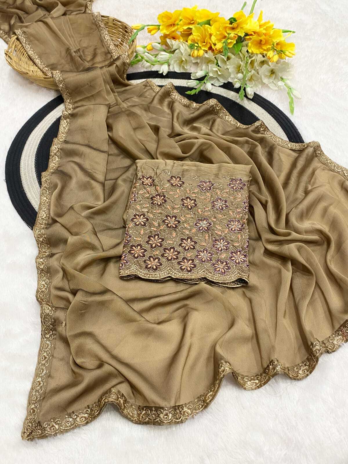 Mahek 208 Party Wear Embroidery Worked Rangoli Two Ton Saree With Un Stitched Blouse