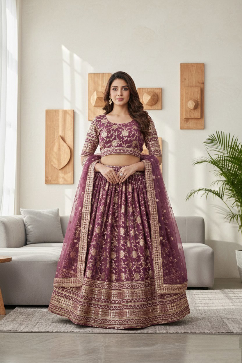 Aawiya Aalisha Vol 1 PC2 Rosy Brown Dola Jacquard Lehenga Choli