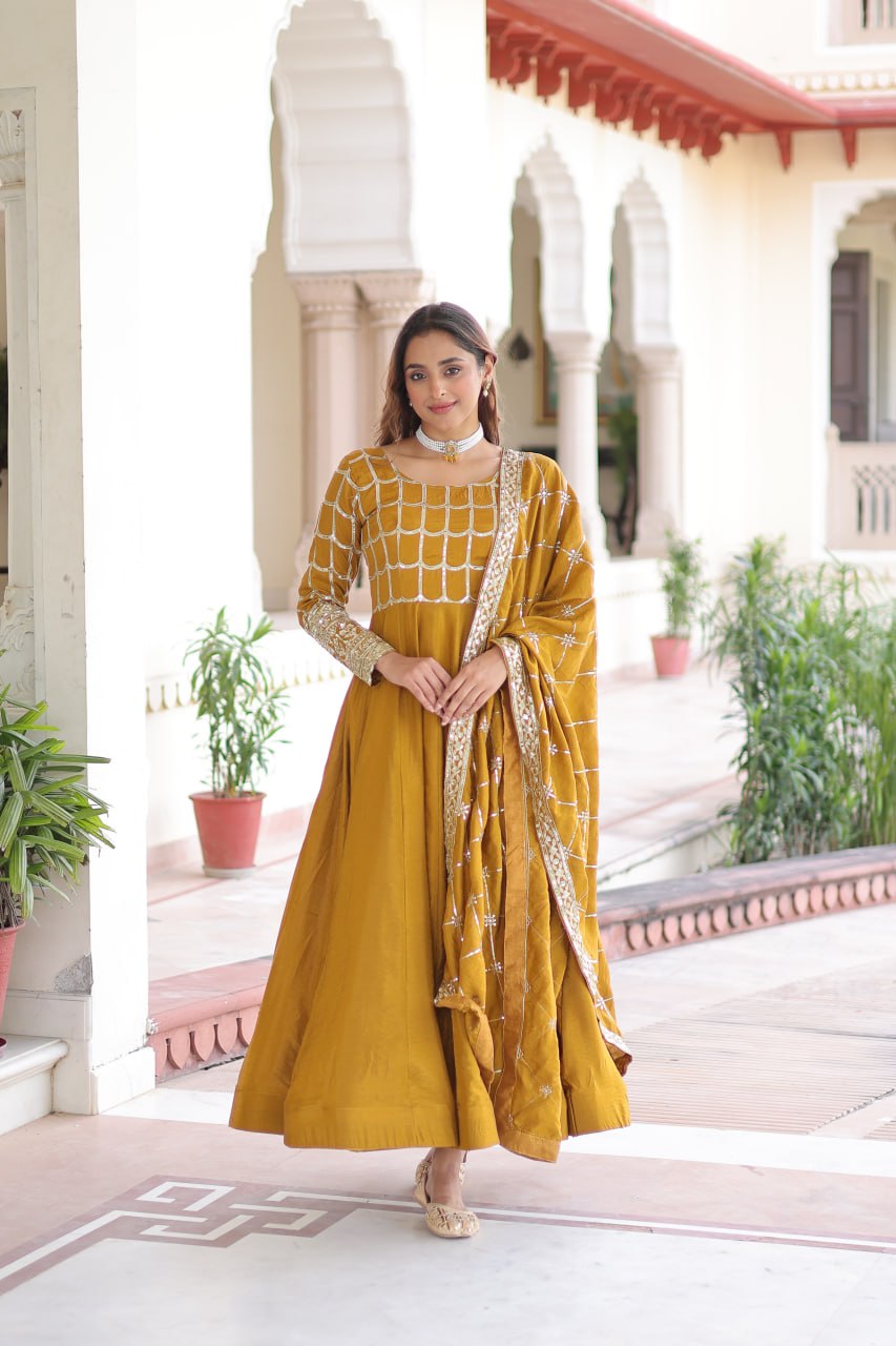 Lw 9304 Vichitra Sequins Zari Embroidered Gown With Dupatta Collection