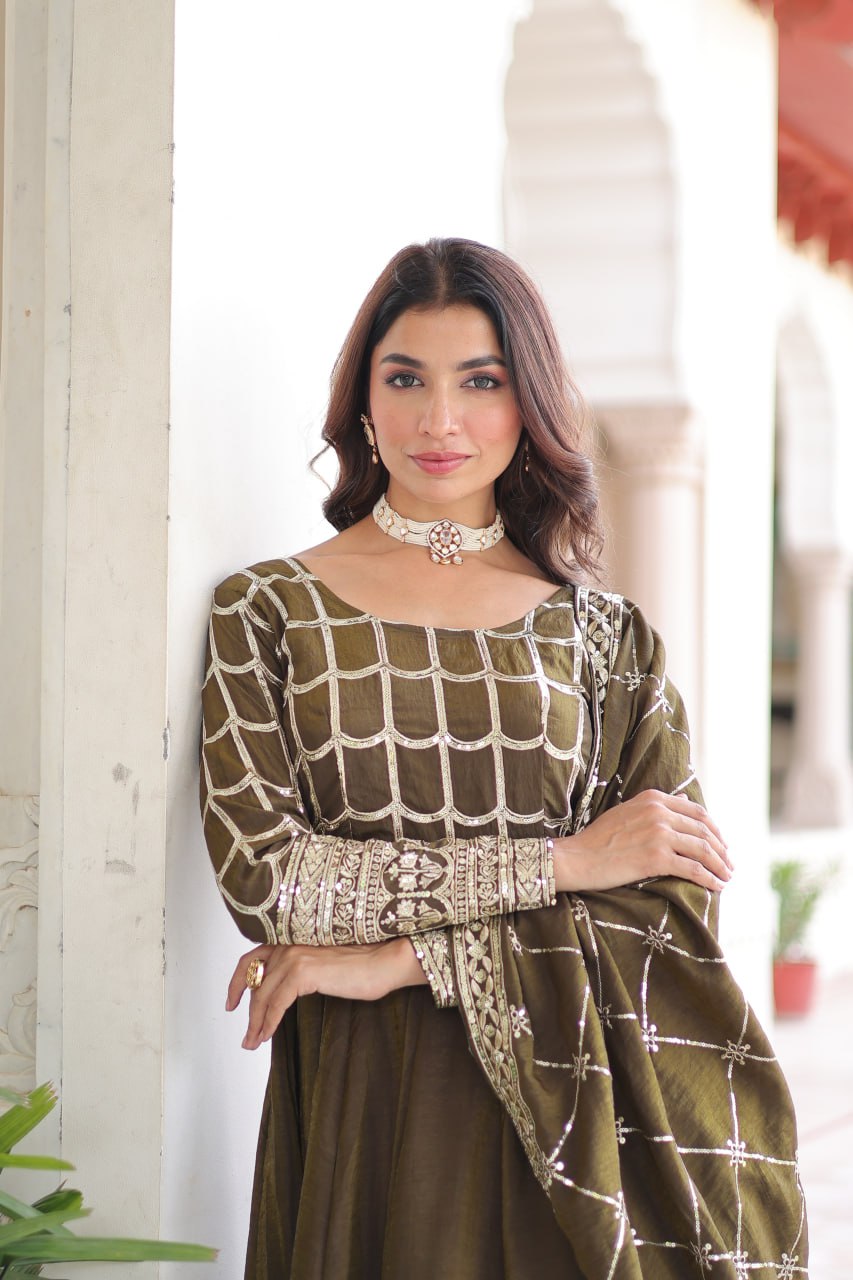 Lw 9304 Vichitra Sequins Zari Embroidered Gown With Dupatta Collection