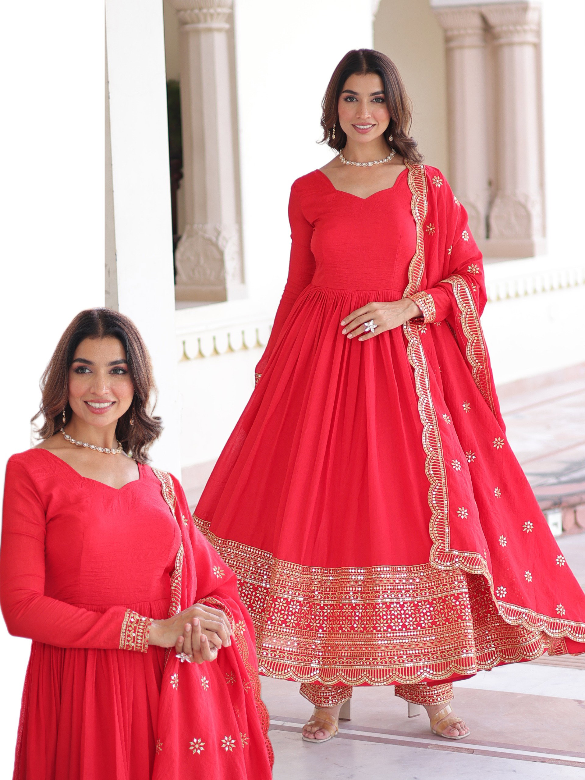 Lekha KA 1209 Vichitra Silk Sequins Embroidery Gown Pant With Dupatta