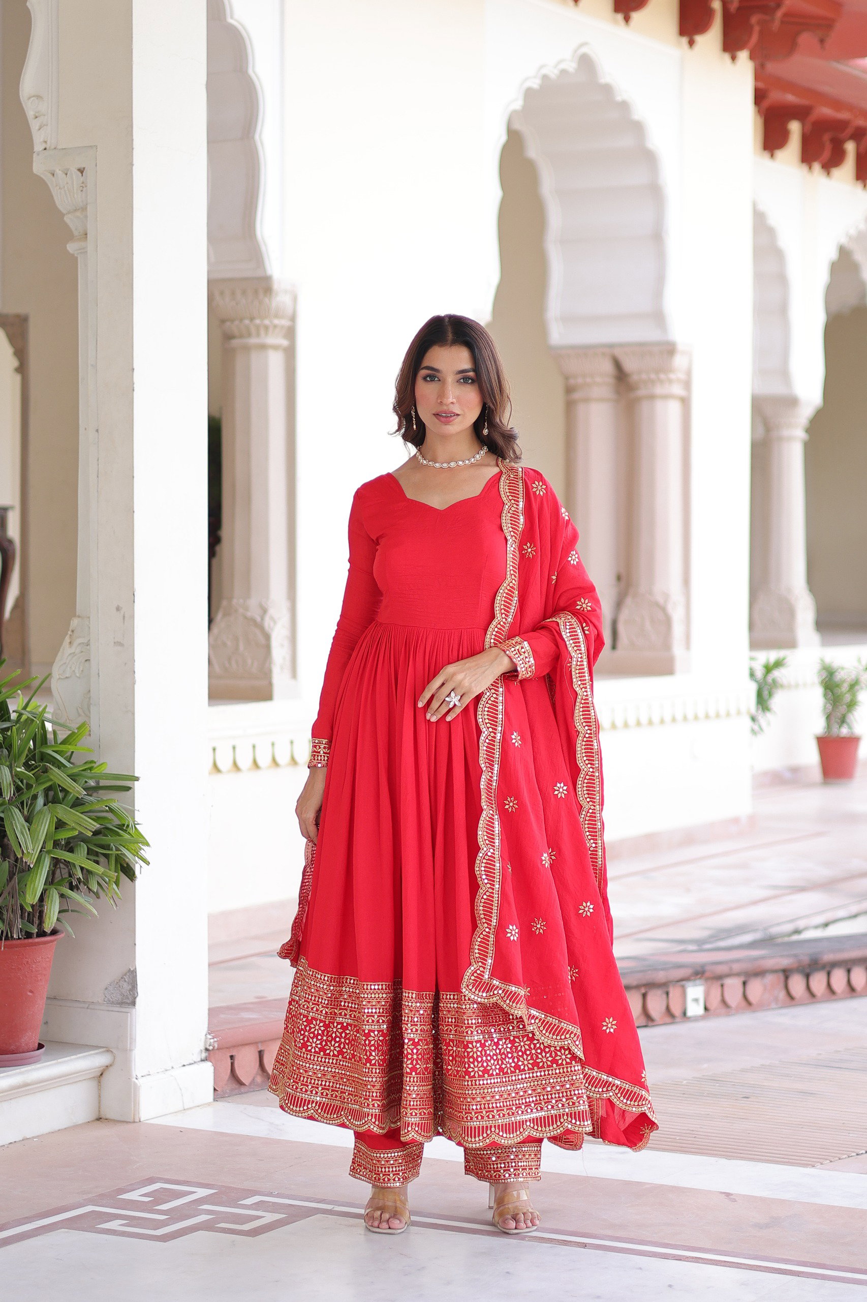 Lekha KA 1209 Vichitra Silk Sequins Embroidery Gown Pant With Dupatta