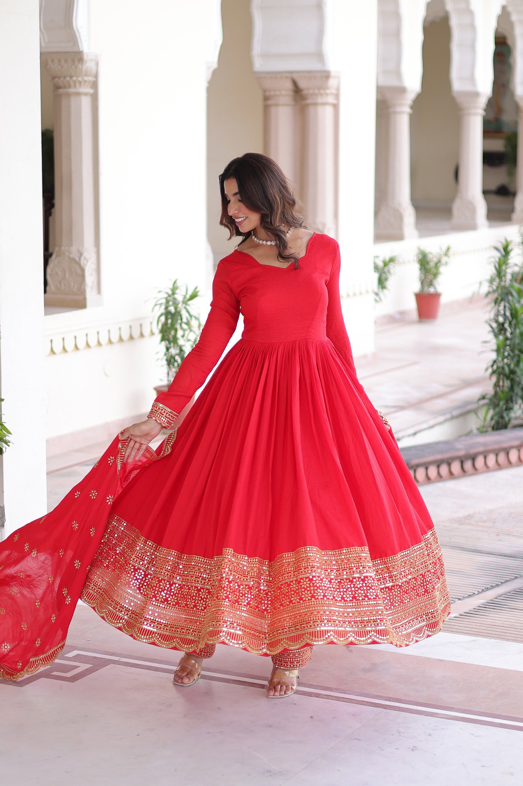 Lekha KA 1209 Vichitra Silk Sequins Embroidery Gown Pant With Dupatta