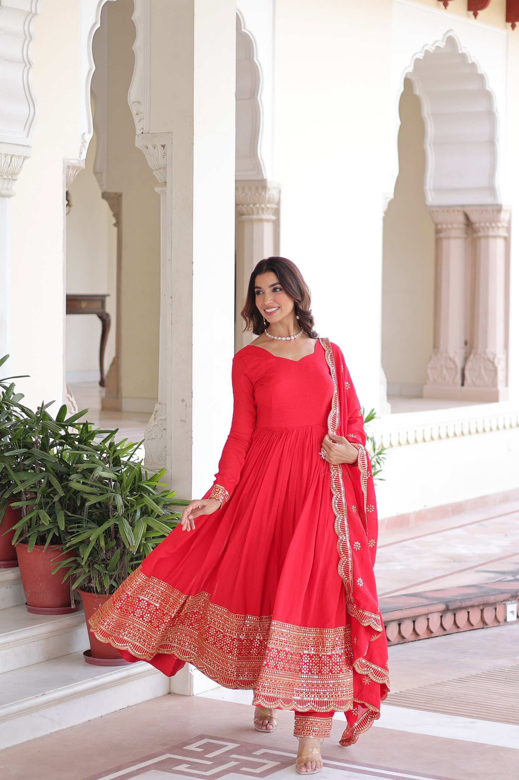 Lekha KA 1209 Vichitra Silk Sequins Embroidery Gown Pant With Dupatta