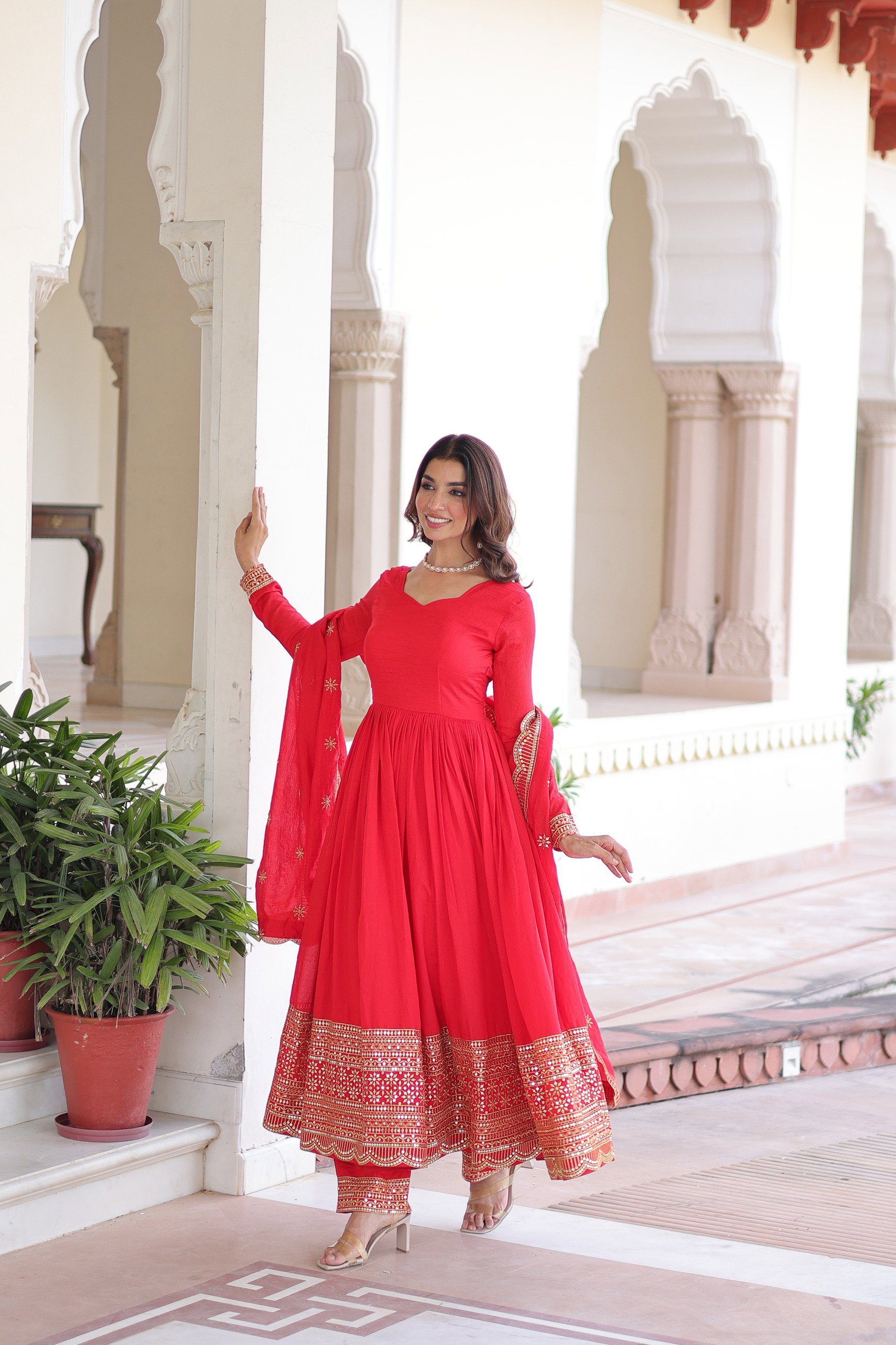 Lekha KA 1209 Vichitra Silk Sequins Embroidery Gown Pant With Dupatta