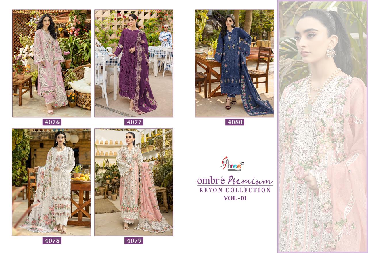Shree Ombre Premium Reyon Collection Vol 1 Viscose Rayon Embroidered Salwar Suits