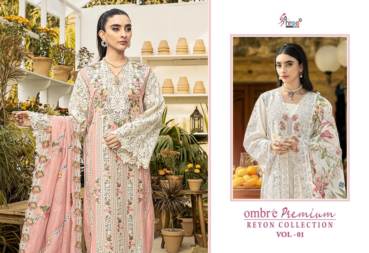 Shree Ombre Premium Reyon Collection Vol 1 Viscose Rayon Embroidered Salwar Suits