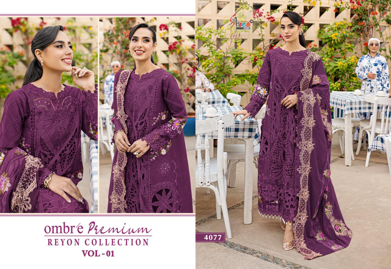 Shree Ombre Premium Reyon Collection Vol 1 Viscose Rayon Embroidered Salwar Suits